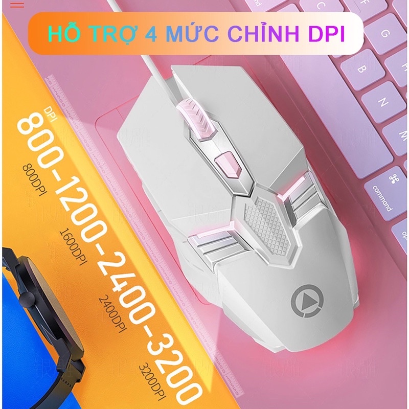 Chuột Máy Tính Laptop Gaming Có Dây YINDIAO G12 LED RGB Tự Động Đổi Màu Có 4 Màu Hồng Trắng Đen Bạc Xám