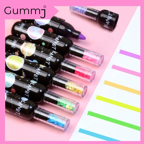 Bút highligh/ bút dạ quang 6 màu, bút đánh dấu dòng cute, nhiều màu hình thiên hà kèm túi zip (được chọn màu bán lẻ)