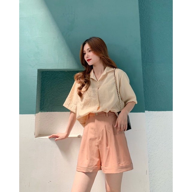 Áo sơ mi nữ tay ngắn form rộng đẹp hàn quốc LUCETFASHION cao cấp đen trắng be Short sleeved Shirt