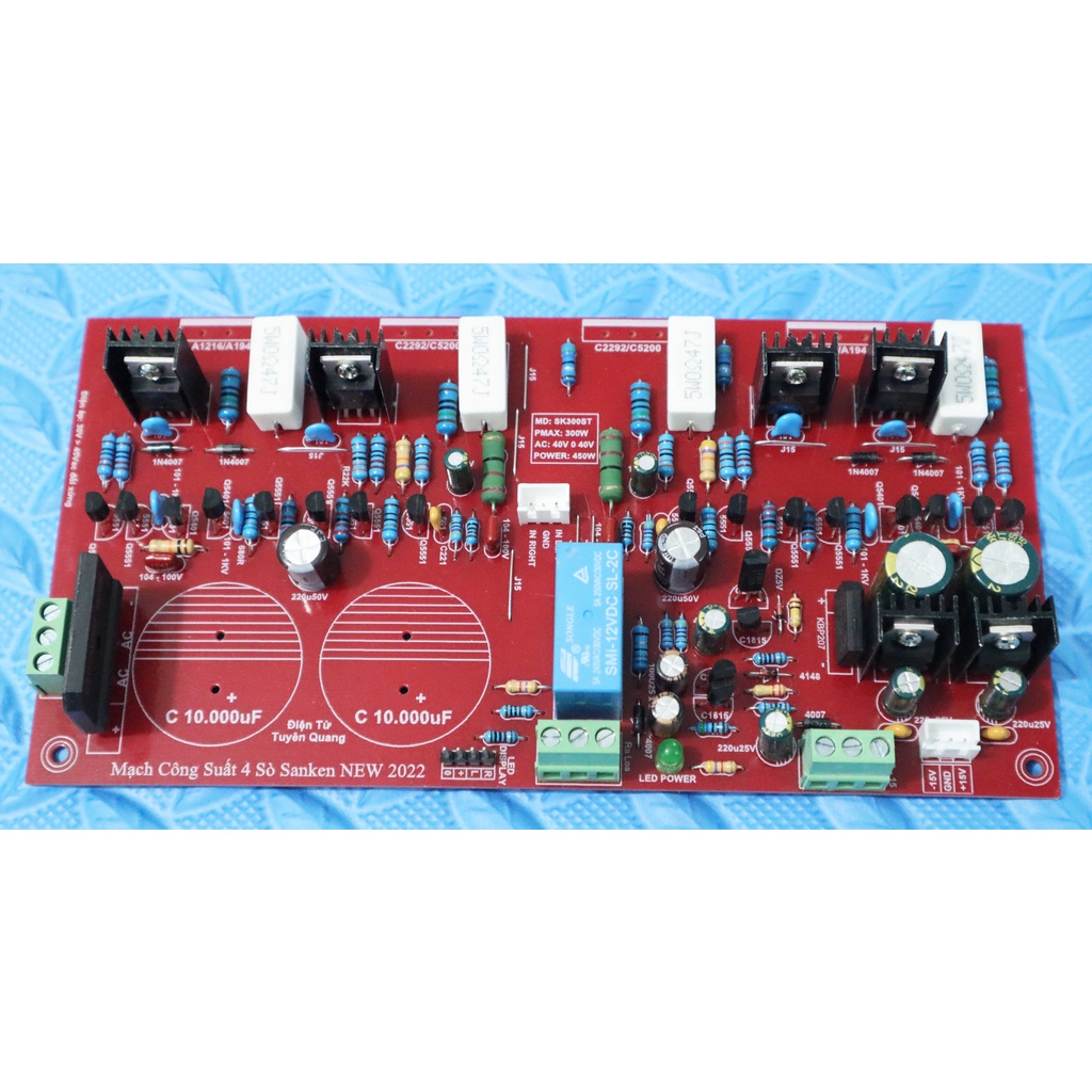 Mạch Công Suất 4 Sò Sanken 2 Kênh STEREO Liền Nguồn Phíp Sợi Thủy Tinh