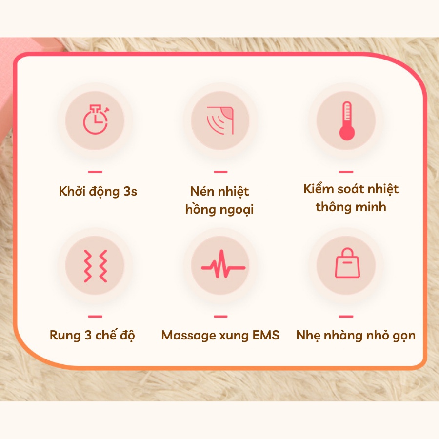 Máy massage làm ấm bụng, Đai chườm nóng matxa giảm đau bụng kinh nguyệt cho bạn gái, 3x3 chế độ, bảo hành 6 tháng - AF01