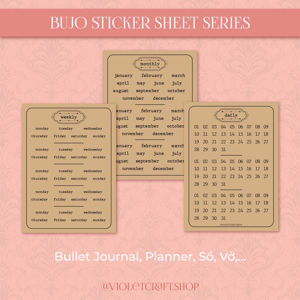 ✨ Sticker Sheet Ngày Tháng Bullet Journal / Hình Dán Ngày Tháng Vintage ✨