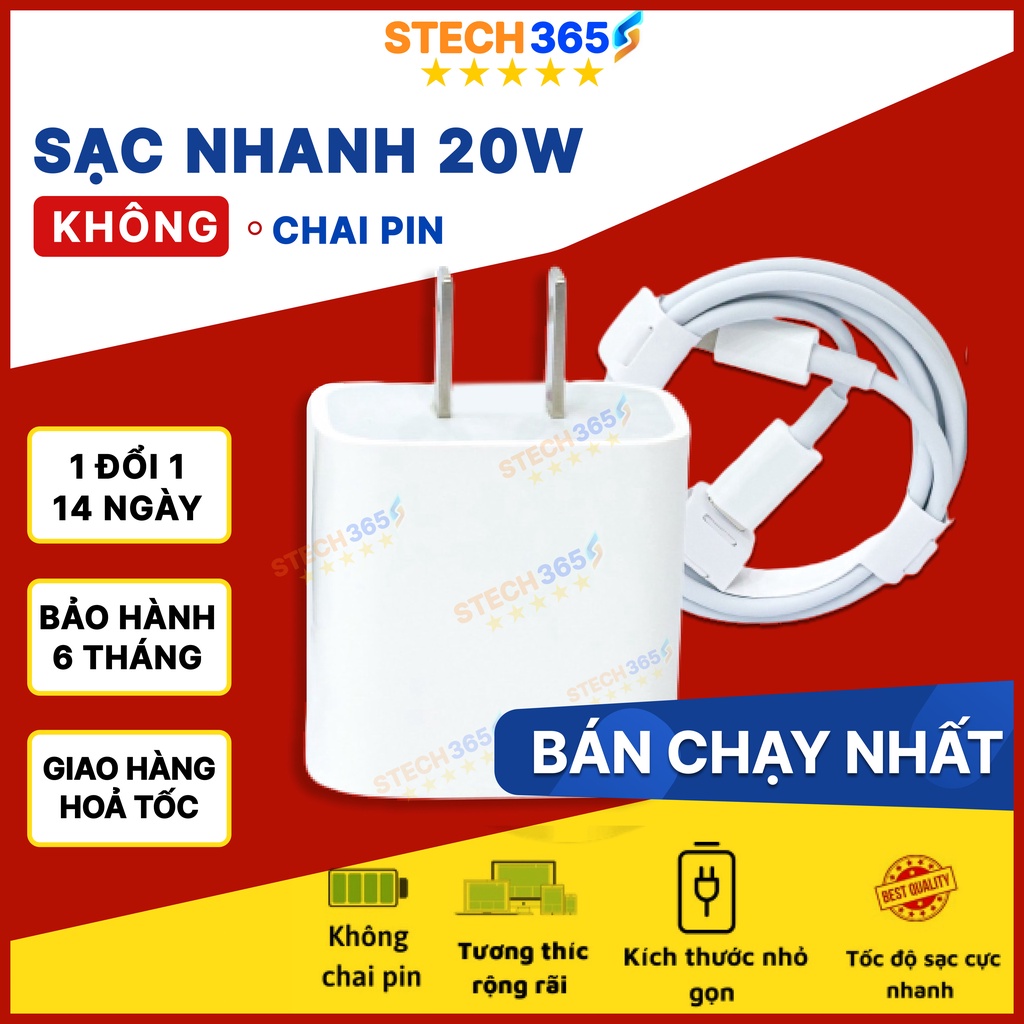 Bộ Sạc Nhanh PD 20W Cho IP8/X/11/12/13 USB-C To ,Cáp Sạc Nhanh - Củ Sạc nhanh (BH 12 tháng)