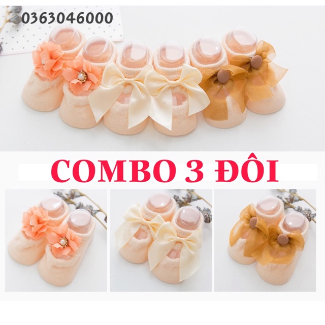 Combo 3 đôi tất hài công chúa bé gái 0-3 tuổi