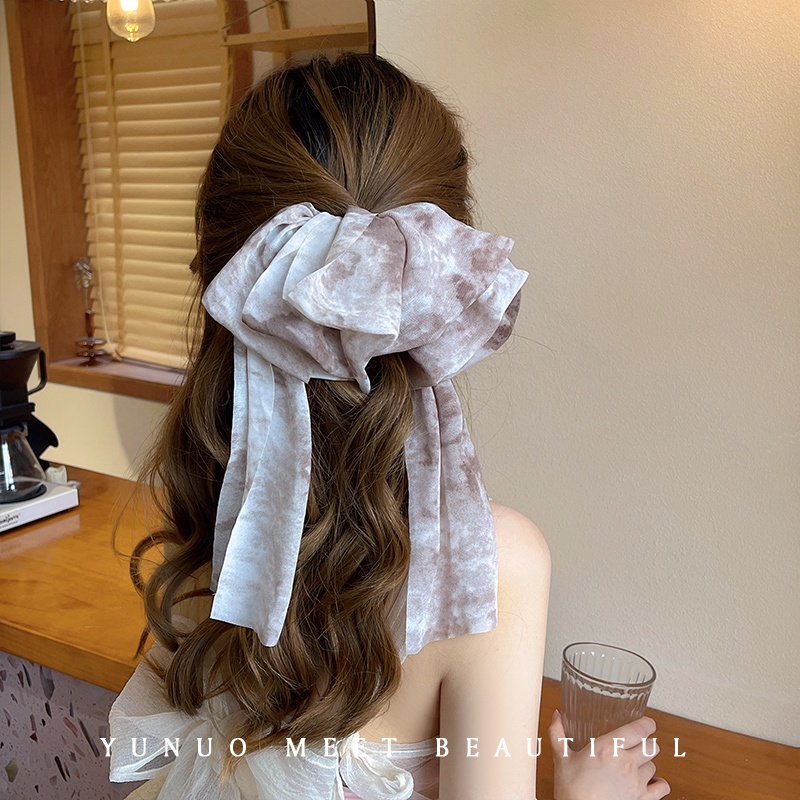 Kẹp Tóc Nơ Chiffon In Họa Tiết Mực In Mẫu Mới 2022 Thời Trang Cho Nữ