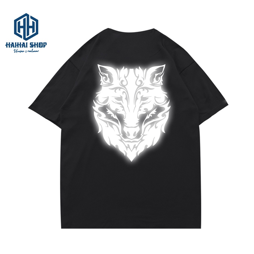 Áo Thun Phản Quang Chó Sói Hoa Văn Cotton 75 Unisex Nam Nữ Đẹp Ken T-Shirt.