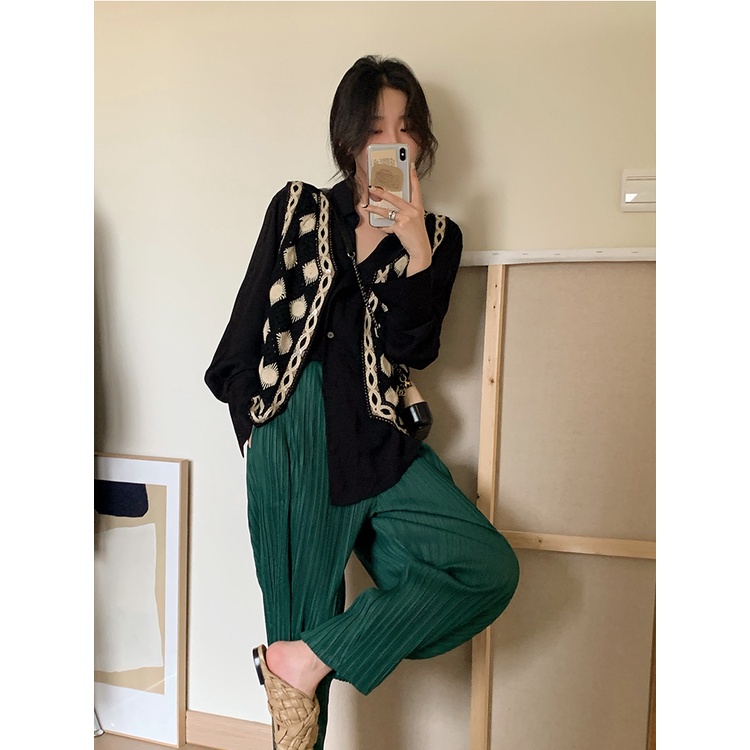 SUXI Áo dệt kim không tay màu đen thời trang mùa thu xinh xắn cho nữ