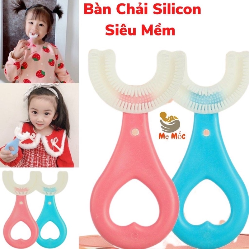 Bàn chải đánh răng cho bé hình chữ U siêu mềm - Bàn chải silicon tập đánh răng cho bé 2-6 tuổi chịu được lực cắn