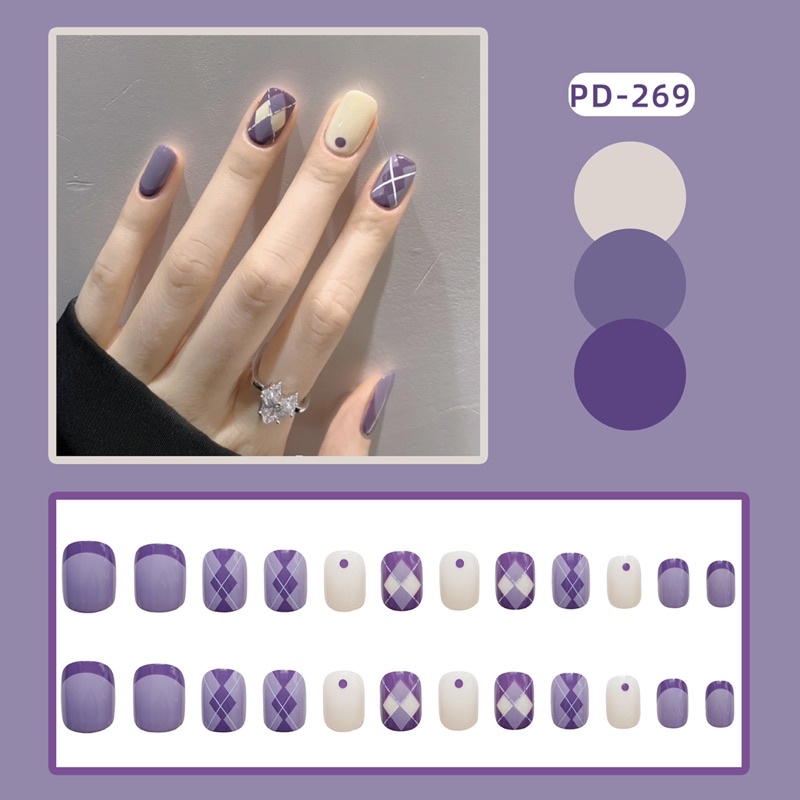 Set 24 móng giả N324 dáng móng ngắn ( Tặng kèm keo và dũa )