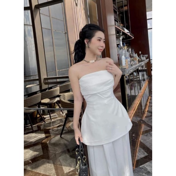 Set áo peplum cúp ngực kèm quần ống rộng Hoviorder