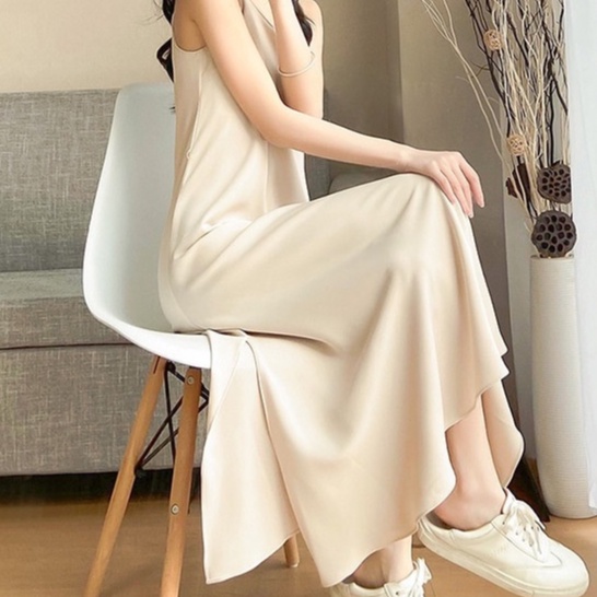 Váy lụa 2 dây suông ulzzang dáng dài maxi đi biển chất lụa cao cấp dày dặn,siêu đẹp | BigBuy360 - bigbuy360.vn