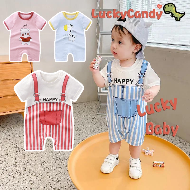 Luckycandy Bộ Áo Liền Quần Bằng Cotton Tay Ngắn Thoải Mái Cho Bé Sơ Sinh