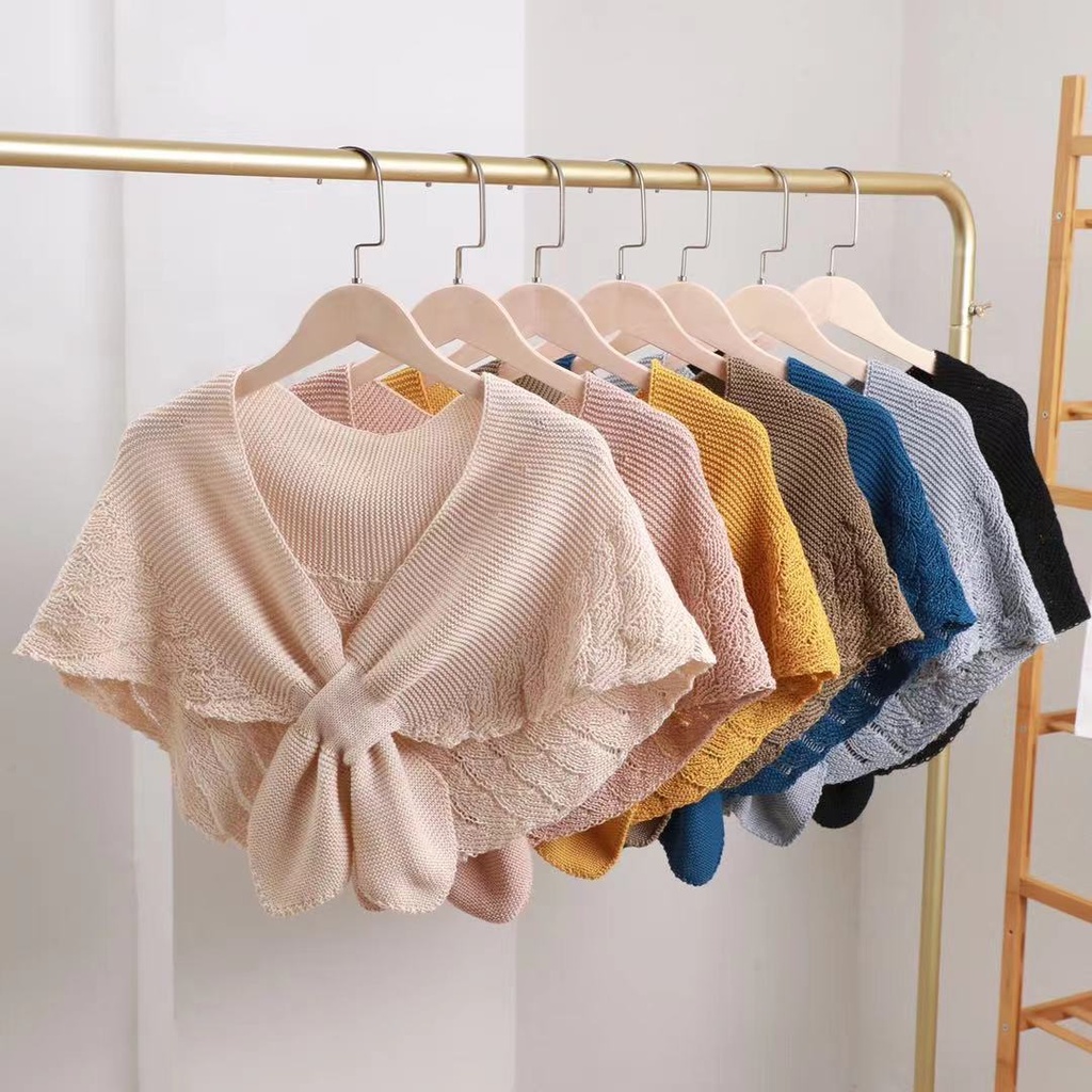 Áo Khoác Len Dệt Kim Hở Vai Tay Áo Giả Thắt Nút Kiểu Phương Tây Thời Trang Xuân Hè