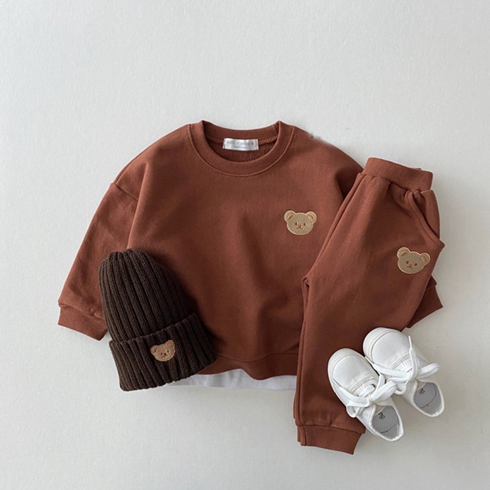 Set đồ 2 món BEAR LEADER gồm áo sweater in hình gấu và quần dài thể thao thời trang mùa thu cho bé trai và gái