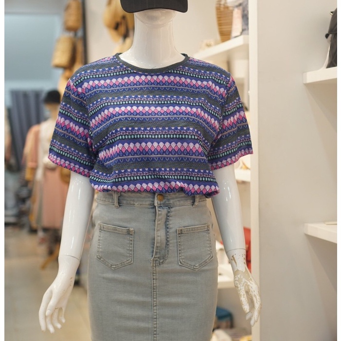 Áo thun nữ cotton sọc họa tiết MENINA , chất thun cotton mềm , mịn , thời trang
