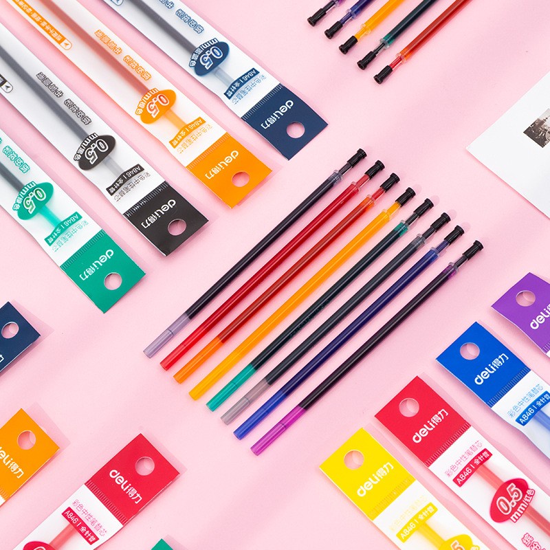 Bút Bi Gel 0.5mm 8 Màu Đen/Xanh Dương/Đen