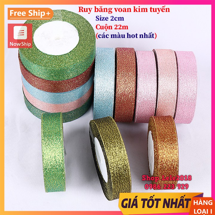 [ Cuộn 22m ] Ruy băng voan kim tuyến 2cm ❤️ Nhiều màu ❤️ Ruy băng gói quà, handmade