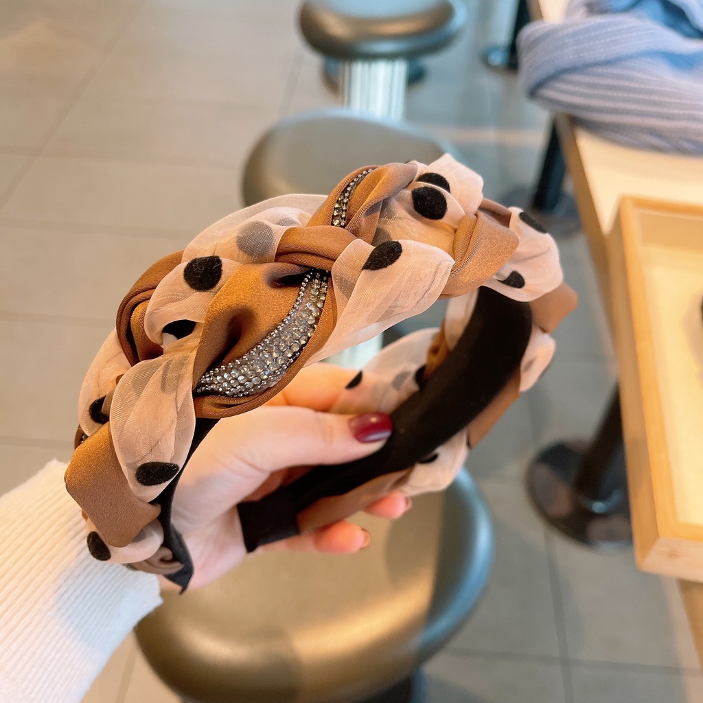 Băng Đô Vải Bản Rộng Thắt Nút Xoắn Đính Đá Kiểu Retro Phong Cách Hàn Quốc