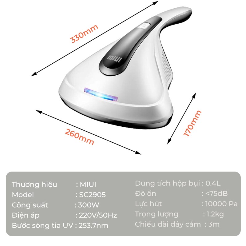 Máy hút bụi gia dụng diệt khuẩn tia UV Miui máy hút bụi gia đình khử trùng nệm đệm chuyên nghiệp hút cực khỏe