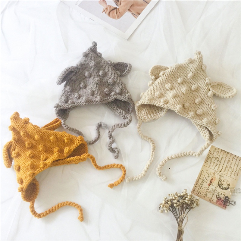 Mũ Beanie Đan Len Giữ Ấm Tai Dễ Thương Cho Bé Sơ Sinh