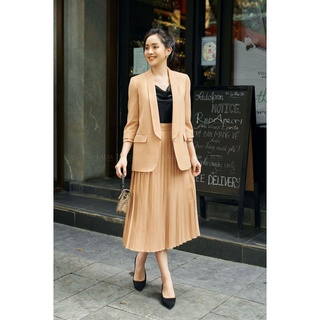 Lalya_áo blazer cổ sam basic - nâu