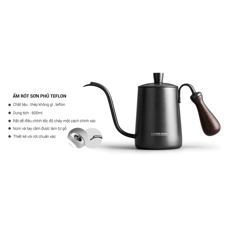 Ấm rót cà phê, ấm rót pour over, drip Cafede Kona màu đen – Chính hãng