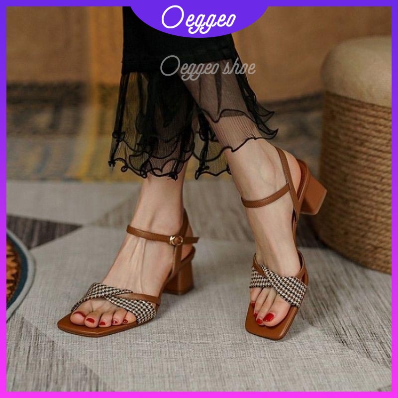 Giày cao gót họa tiết caro thời trang cho nữ