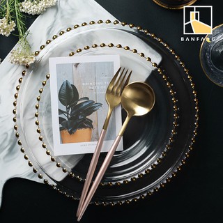 BANFANG Đĩa thuỷ tinh phối hạt tròn mạ vàng sang trọng