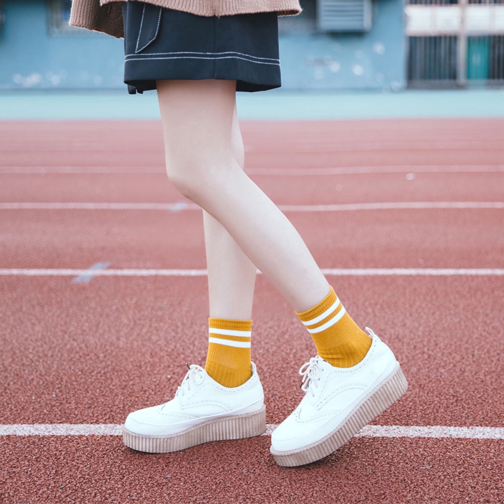 Vớ cotton trơn kẻ sọc thời trang mềm mại cá tính cho nữ kiểu Hàn Quốc