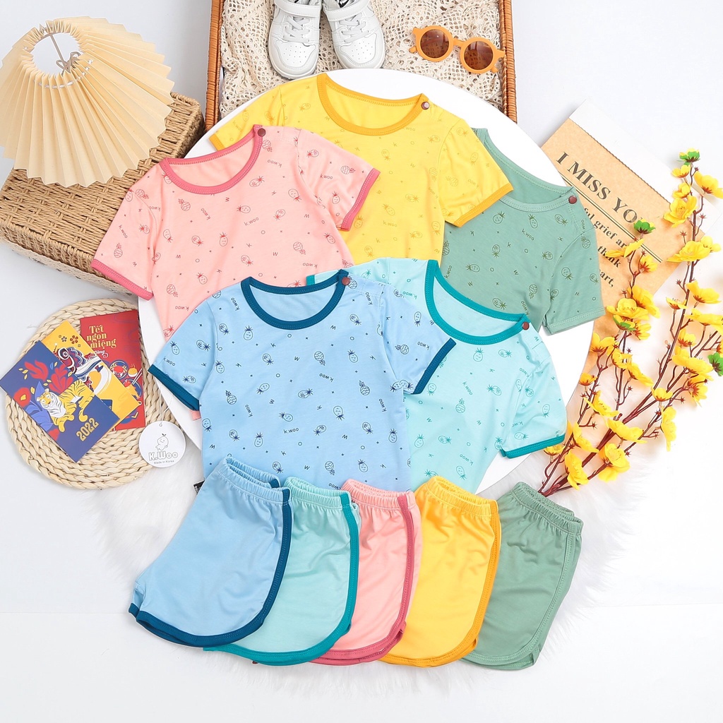 Bộ Ngắn K.WOO In Họa Tiết Siêu Đẹp, Bé Trai-Bé Gái, 7-19KG.