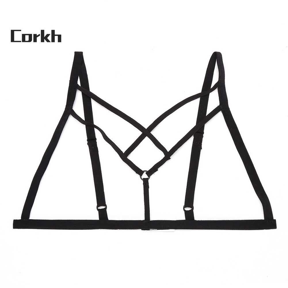 ●Co Women Sexy Harness Bandage Cupless Elastic Cross Strappy Hollow Out Cage Bra Áo ngực