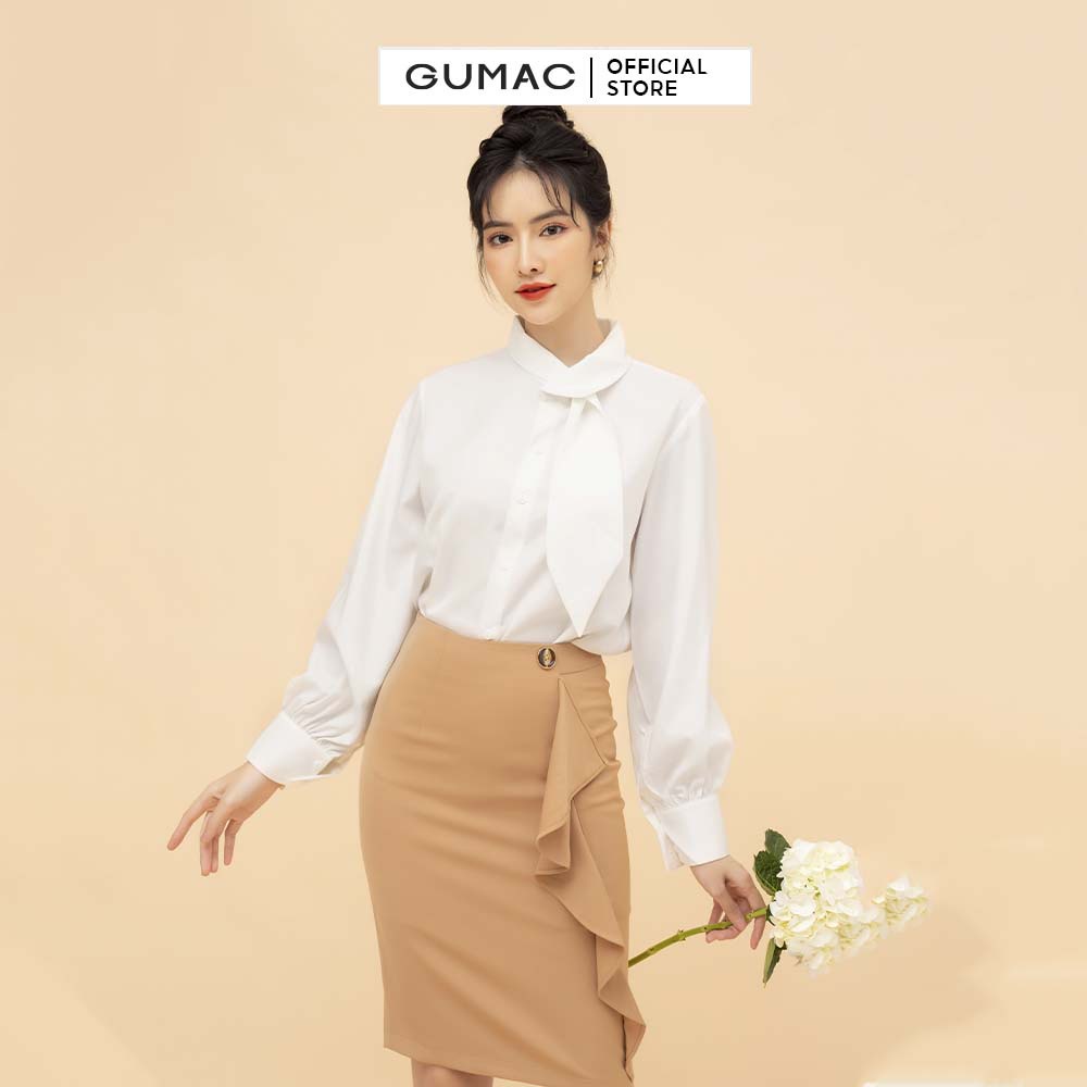[Mã WABRGU55 giảm 12% đơn 99K] Áo sơ mi nữ phối nơ chéo GUMAC sơ mi chất liệu lụa cao cấp AB514