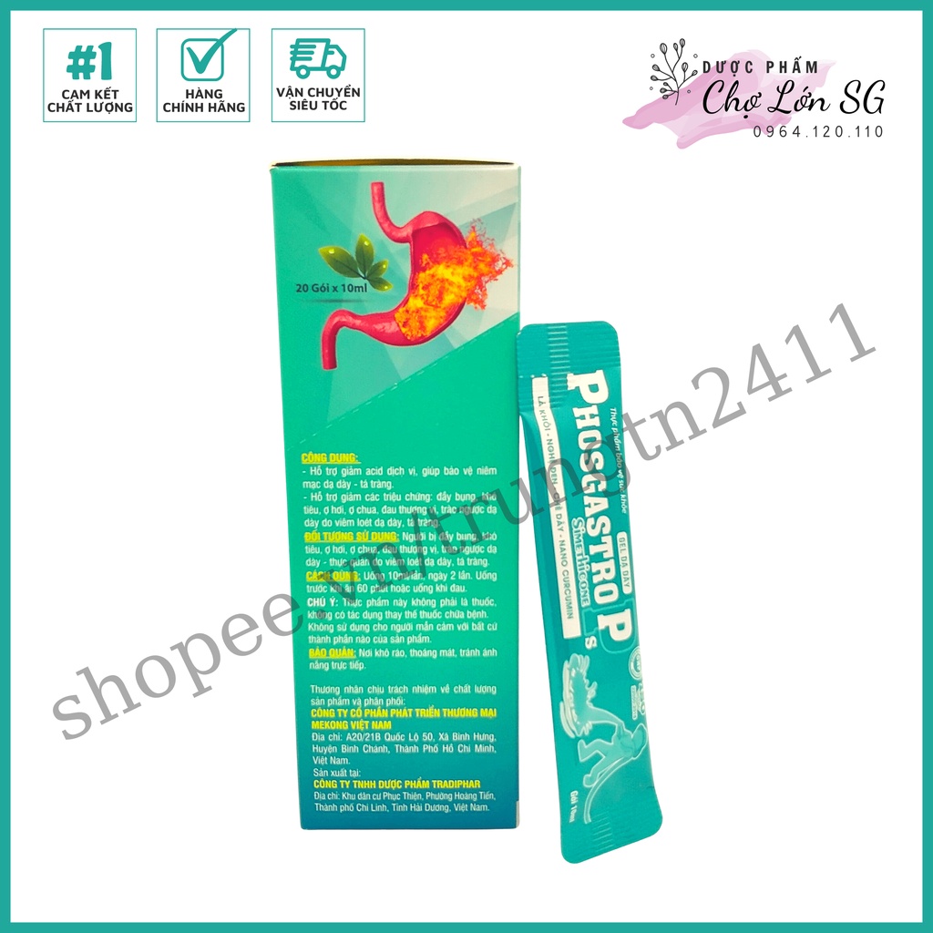 Gel dạ dày PHOSGASTRO giảm triệu chứng đầy bụng, ợ hơi, bảo vệ niêm mạc dạ dày - Hộp 20 gói