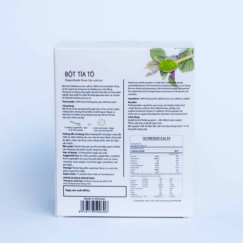 Bột Tía Tô Hữu Cơ Nguyên Chất Sấy Lạnh Dalahouse