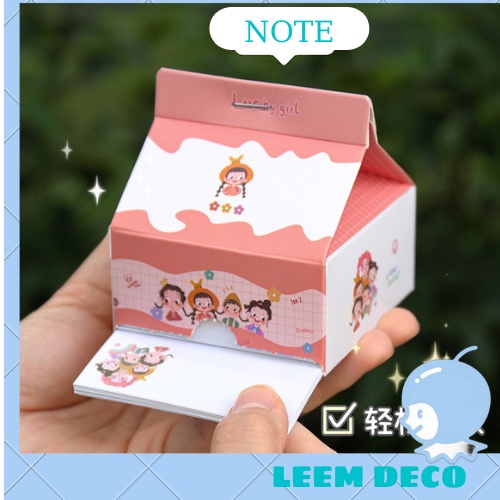 Giấy Note hình hộp sữa 200 tờ nhiều hình dễ thương, tiện dụng note học tập Leemdeco