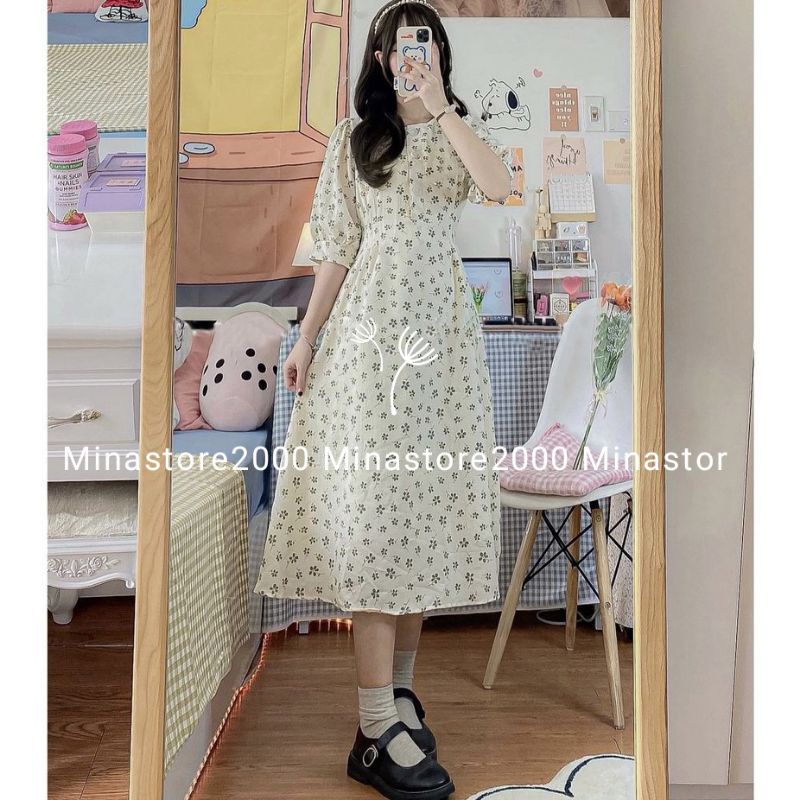 (HÀNG SẴN) Đầm hoa nhí thắt eo Ulzzang phong cách Vintage cho các nàng thơ
