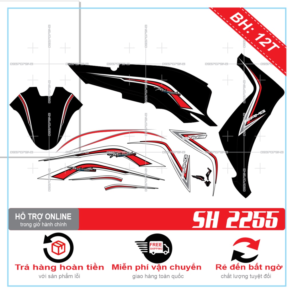 TEM XE SH 2029 AMG DÁN XE ĐEN -- SHIN DECAL 2