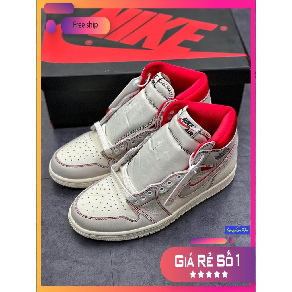 (FULL BOX ) Giày thể thao sneaker AIR JORDAN 1 cao cổ trắng viền đỏ dành cho nam nữ GIẢM GIÁ 20 % !!!
