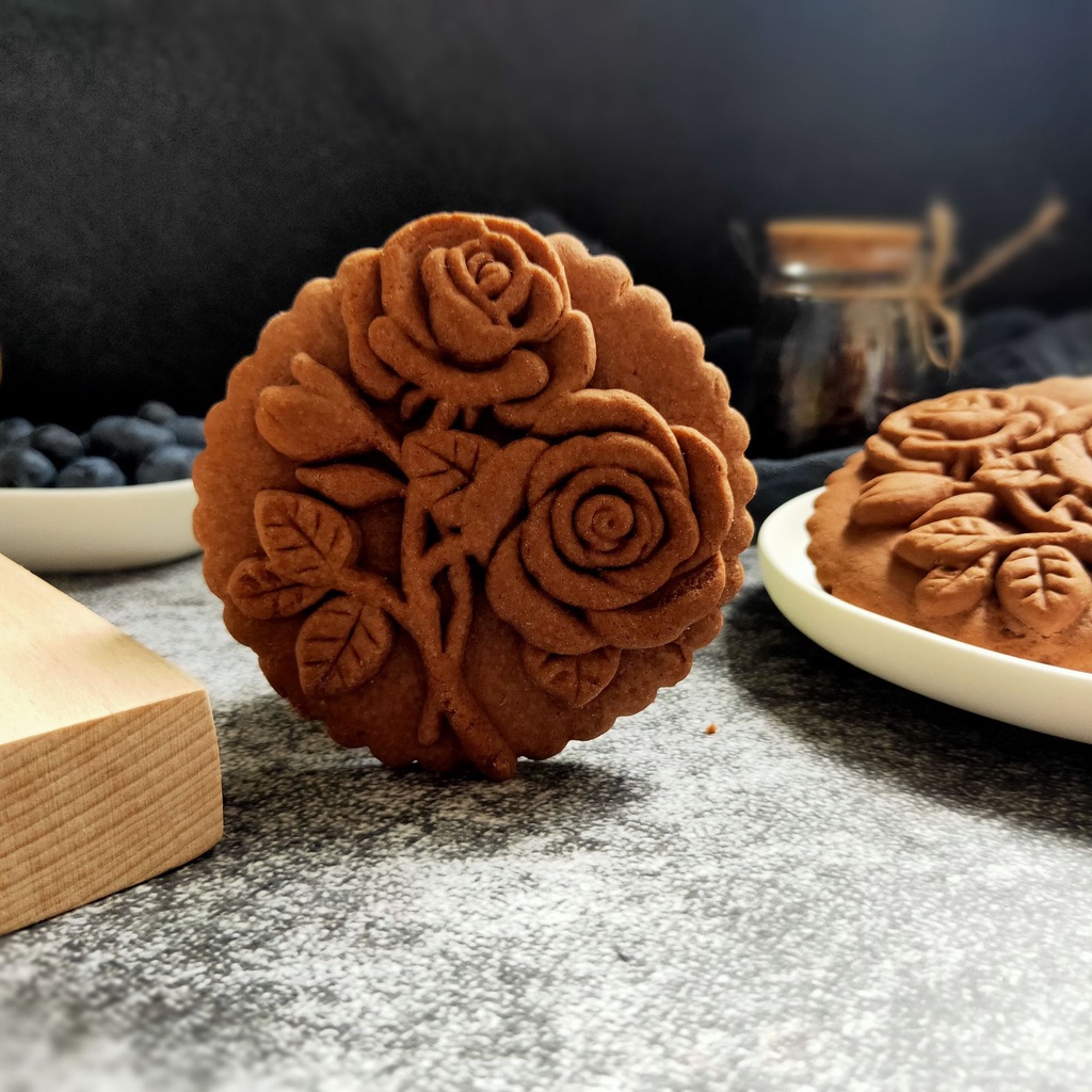 Khuôn nhấn tạo hình bánh quy hình hoa hồng gừng 3D bằng gỗ