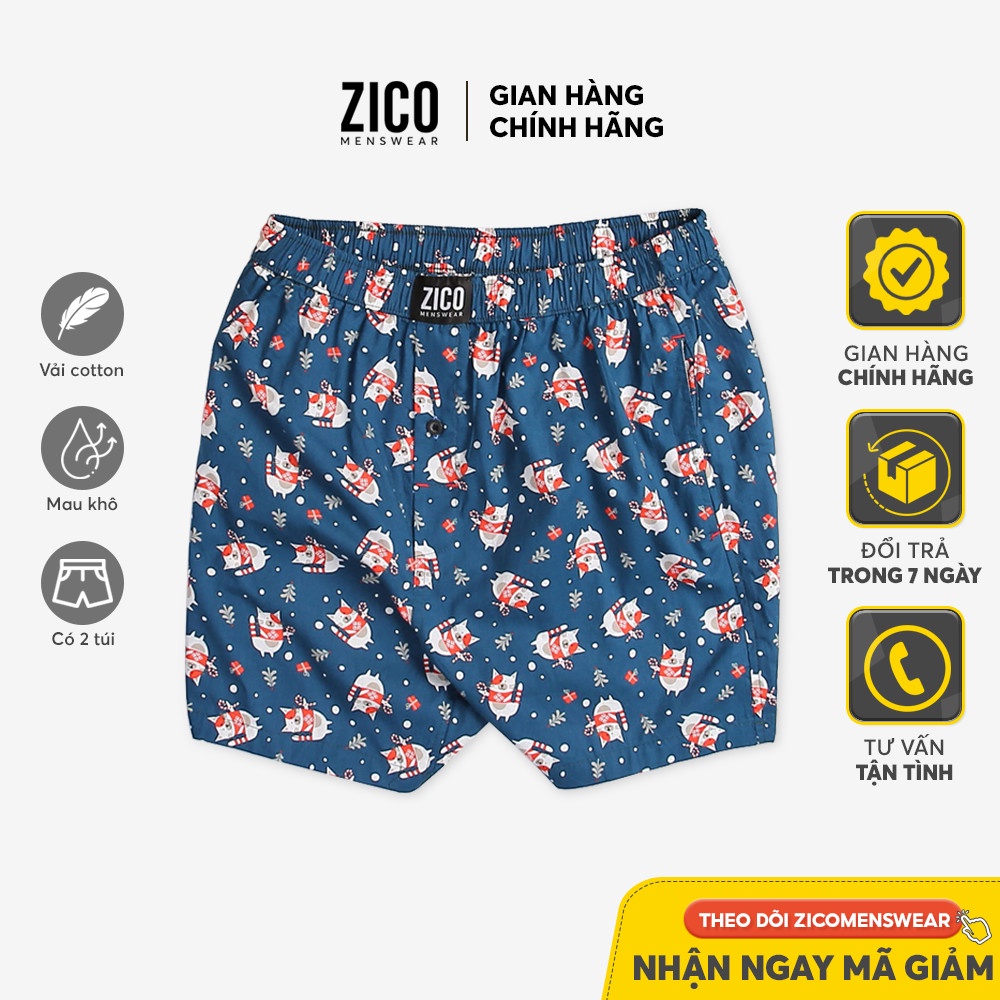 Quần nam mặc nhà cotton kate ZICO MENSWEAR họa tiết Xanh Con Mèo - ZC35