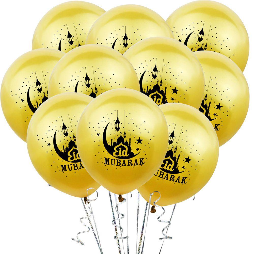 Set 10 Bong Bóng Bơm Hơi Họa Tiết Eid Mubarak DIY Trang Trí Đa Ứng Dụng