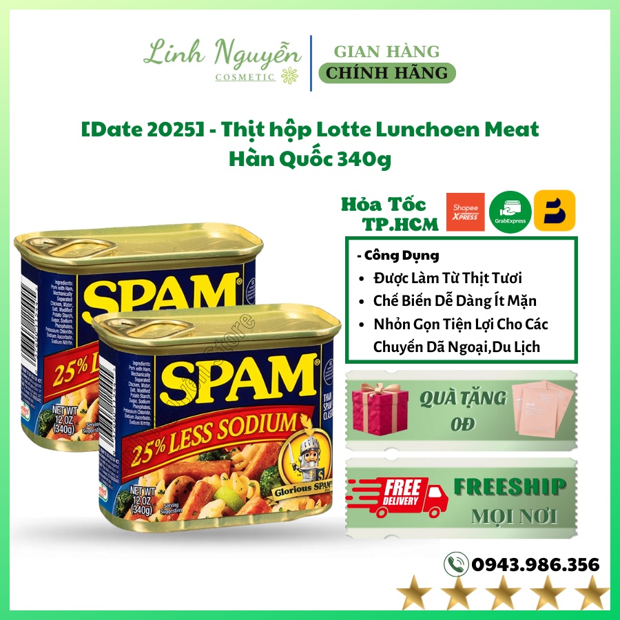 Thịt Hộp SPAM Mỹ Ít Mặn 25% Less Sodium Nhập Khẩu Mỹ 340g