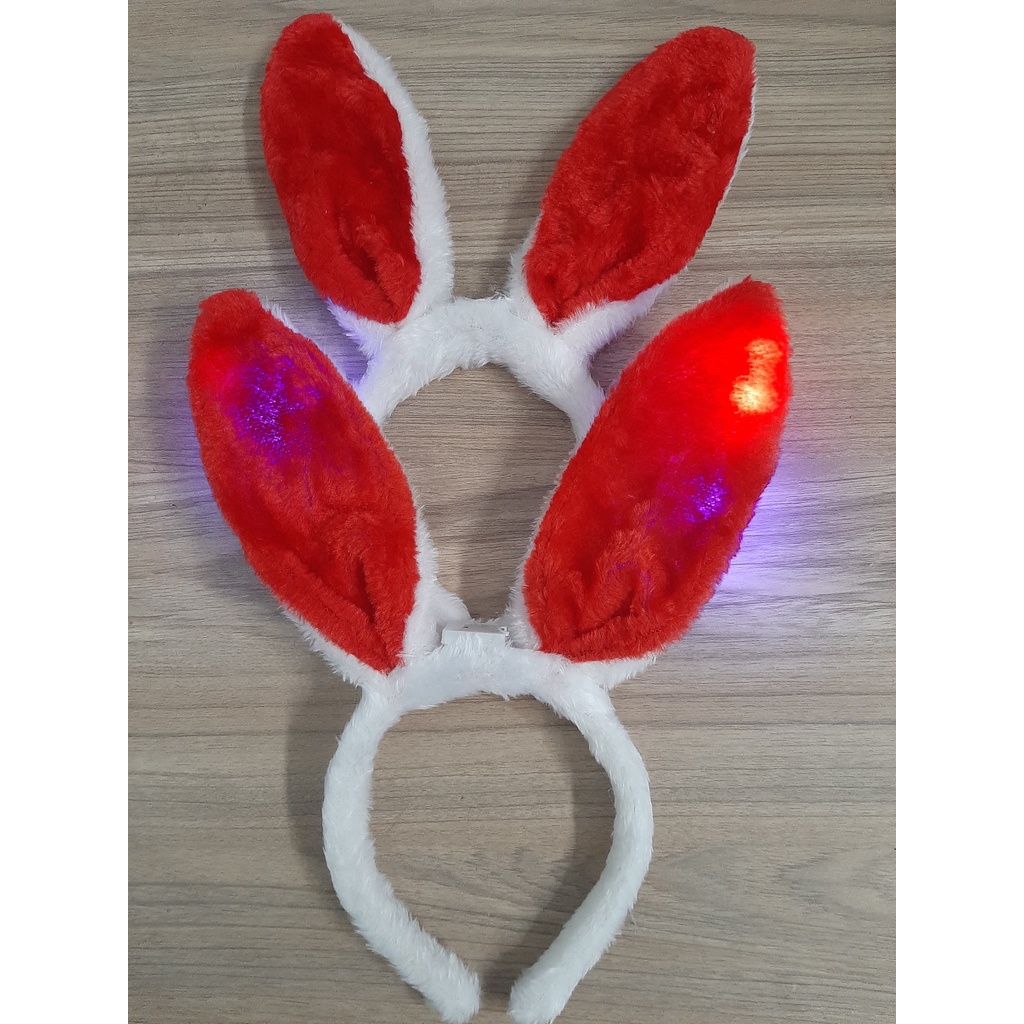 Băng đô tai thỏ bông đèn led, cài đầu tai thỏ bông có led