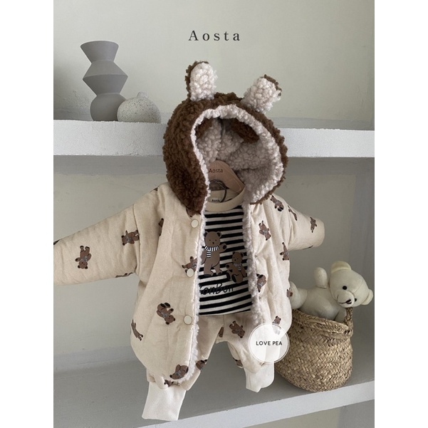 Áo khoác mặc được 2 mặt Aosta Reversible Bear Jacket cho bé made in Korea