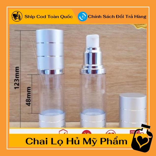 Chai hút chân không trong suốt Nắp Bạc 30ml , chai xịt giọt chiết kem , phụ kiện du lịch , phụ kiện du lịch