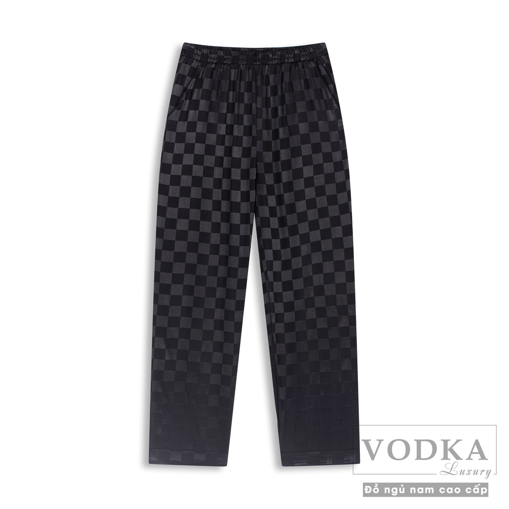 Đồ ngủ nam, pijama nam lụa cao cấp hoa văn ô vuông đen dài tay GO14 - Vodka