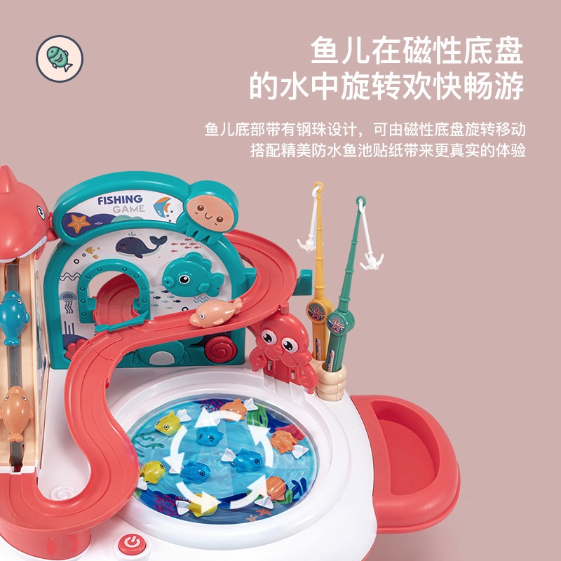 Bộ Đồ Chơi Câu Cá Có Chân, Cầu Trượt Mô Hình Thác Nước Có Đèn Có Nhạc Vui Nhộn