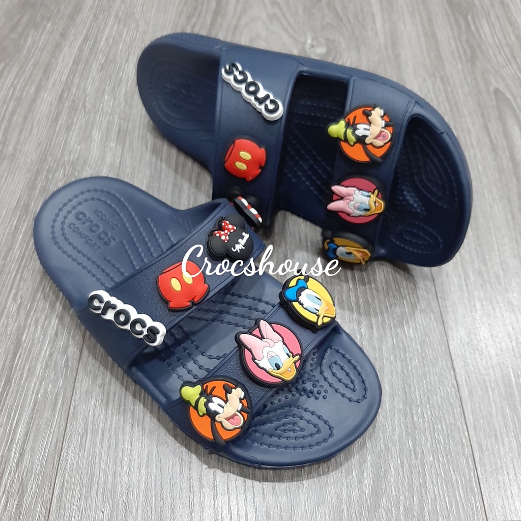 Dép crocs hai quai ngang classic tặng 2 jibbitz, dép quai ngang crocs nam nữ kèm sticker - Cross house