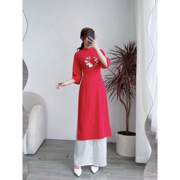 🥰 Áo dài lụa tằm thêu đep nhẹ nhàng hàng may kĩ cao cấp ảnh thật 100%