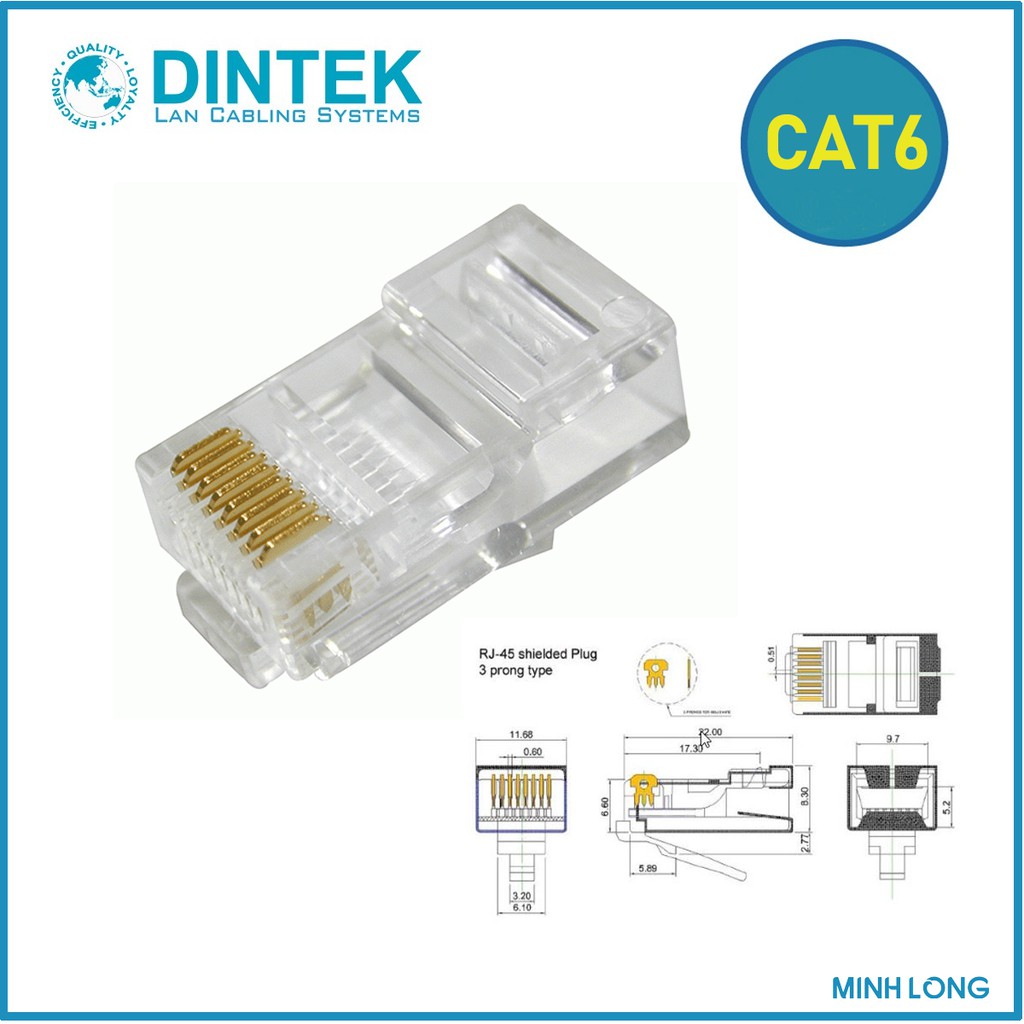 Đầu mạng RJ45 DINTEK UTP Cat.6 (P/N: 1501-88027)